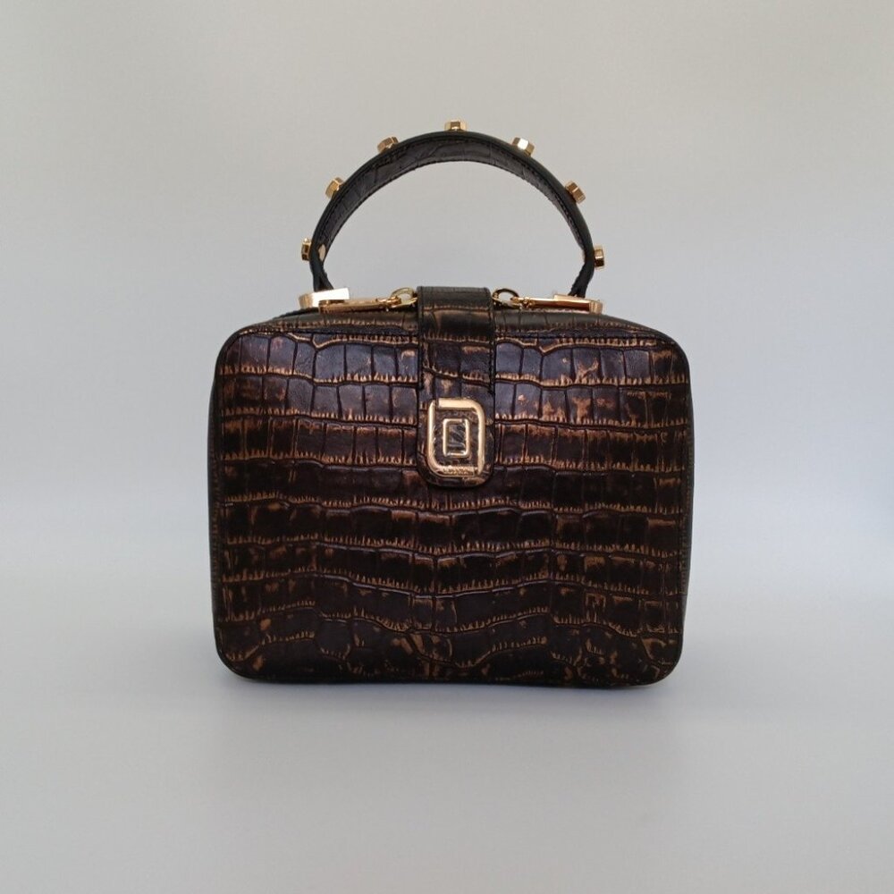 Lea Camera Bag Natural Croc Leather Handbag Luana Italy NWT